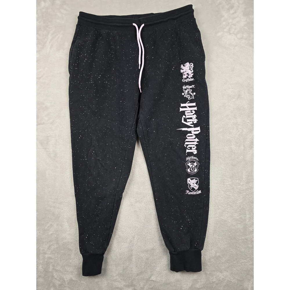 Harry Potter Jogger Sweatpants Women XL Black Speckled Hogwarts 26" Inseam